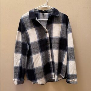 Zaful Blue & White Plaid Button Down Flannel Shirt